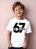 Boys' 7th Birthday T-Shirt Number 67 & Lightning Bolt Design Round Neck Short Sleeve Party Outfit for 7 Years Old Summer Kid Tee
