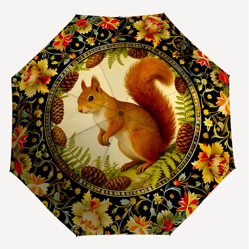 1PC squirrel flowers Umbrella-8-Rib Reinforced, Automatic Open, Lightweight & Durable, Cute Fashion Accessory for Outdoor, Beach or Casual Use, Beach