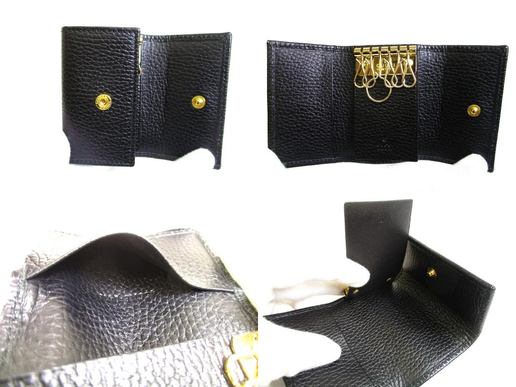 Оригинальный GUCCI Double G GG Черная Кожа Золото H/W 6 Фото Брелок #b092 Открытая коробка