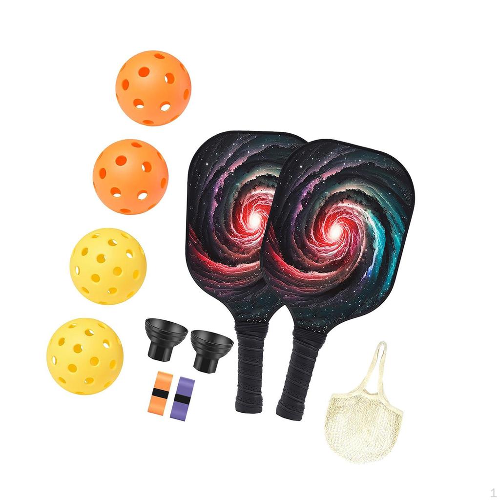 Pickleball Racket Ergonomic Grip Fiberglass Surface Racquet with 2 Rackets 4 Balls and