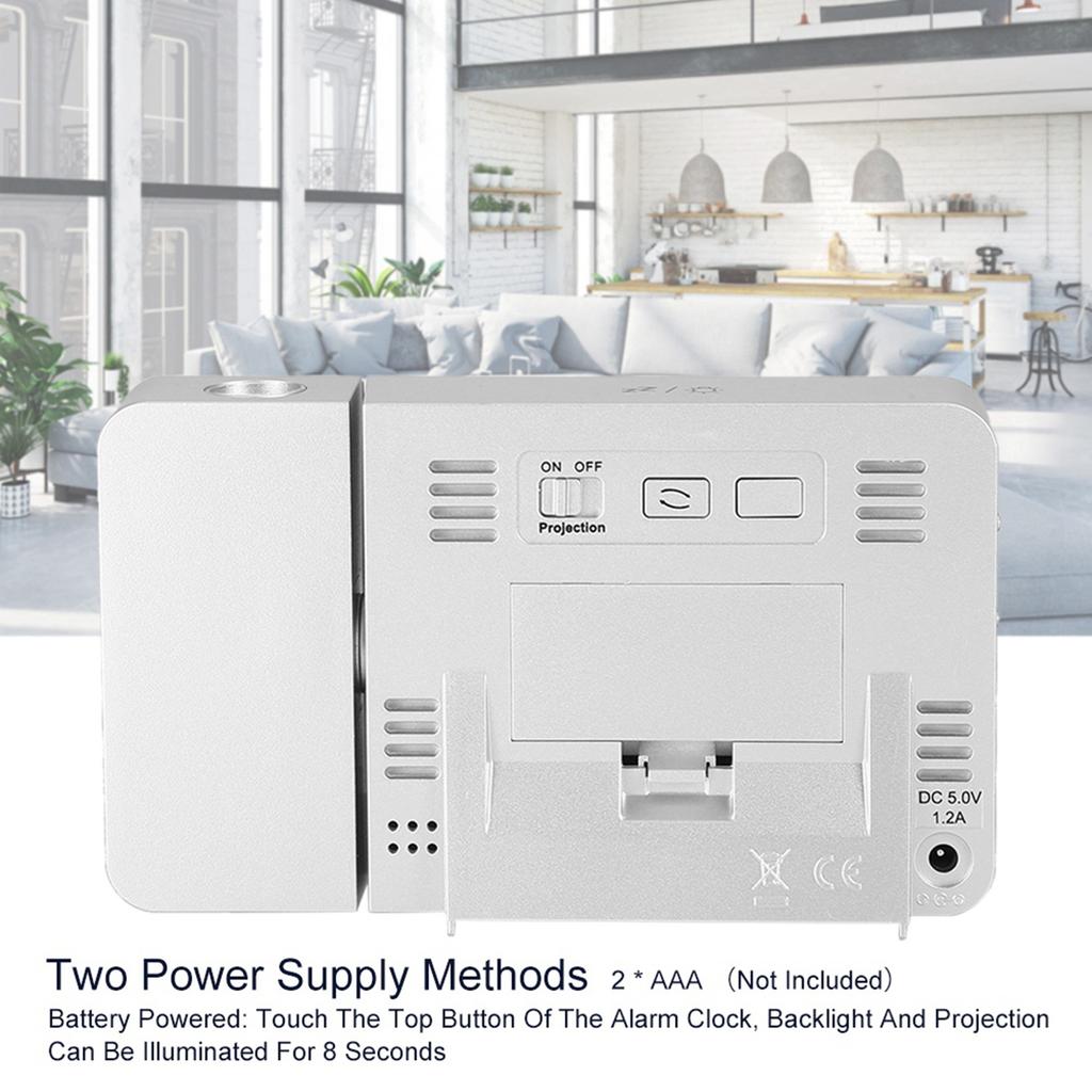 LED Multifunction Projection Digital Alarm Clock Temperature USB (Silver)