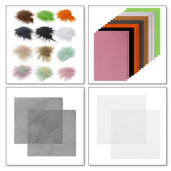 6Pcs Cat Masque Kit DIY Hand Painting Blank Cat Masque with Fur Eye Mesh Felt Sheet Furry Animal Therian Masquerade Accessory