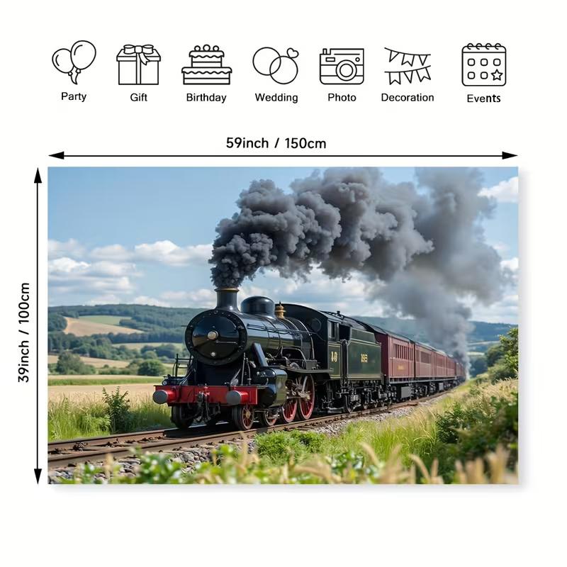 Винтажный фон с паровозом, Фон для фотографии железнодорожного полотна в сельской местности