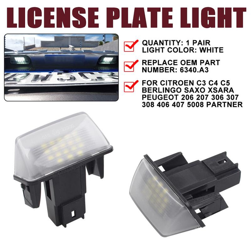 2X LED Car License Number Plate Light For Citroen C3 C4 C5 BERLINGO Saxo Xsara Picasso Peugeot Partner 206 207 306 307 308 5008