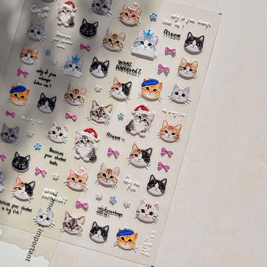 Fashion Silver Metallic Texture Nail Stickers 5D Embossed Stars Bow Love Cat Wings Nail Art Stickers DIY nail decoration