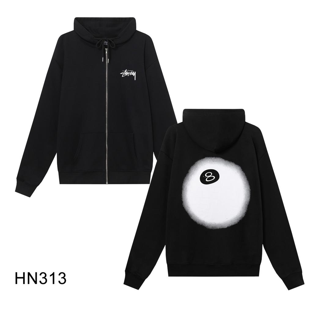 Stussy 2025 Новая весна и осень плюс размер тонкий стиль черный 8 Halo Print молния с капюшоном толстовка для пар