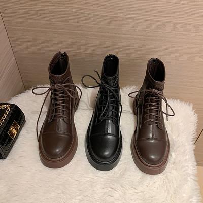 Короткие кожаные ботинки Мартин женские 2025 новые осенне-зимние женские ботинки на плоской подошве на толстой подошве универсальные ботинки ретро коричневые короткие ботинки