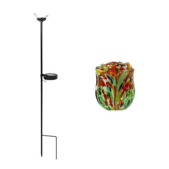Waterproof Metal Solar Pathway Stakes Glass Rose Light, Colorful Garden Powered Lights Snail Light with Ground Stake for Lawn Patio Yard Decor