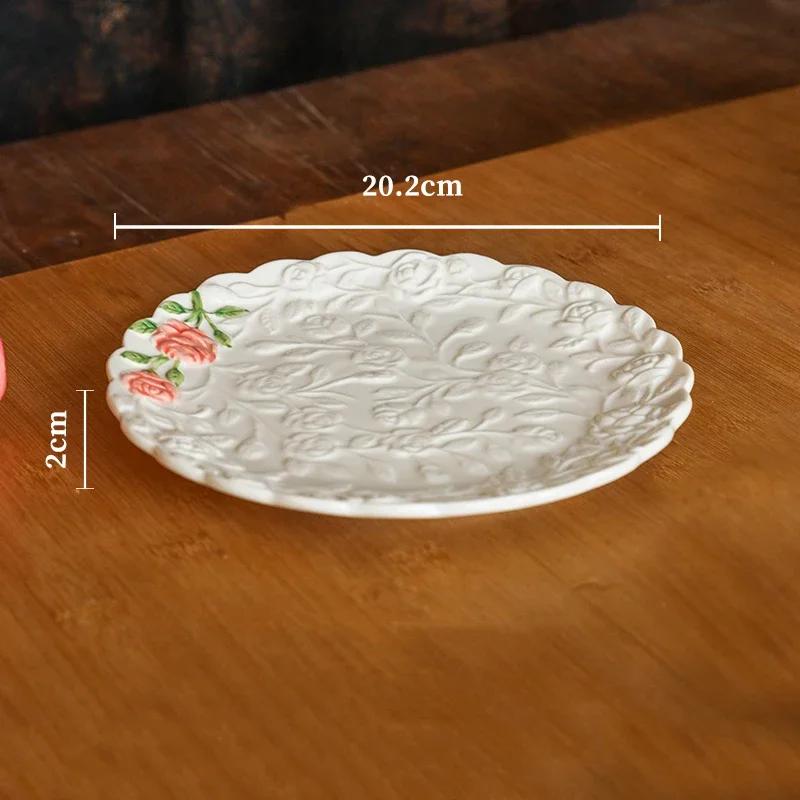 Керамические тарелки с розами во французском стиле для ресторана, послеобеденного чая, десерта, фруктов, подноса для вечеринки, изысканной домашней посуды