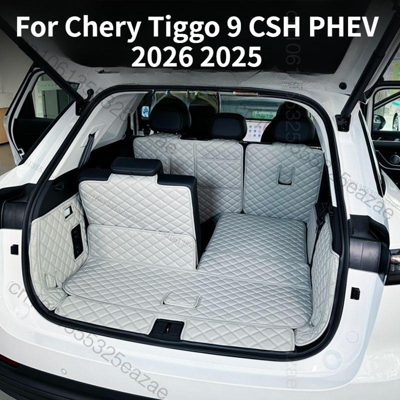 Для Chery Tiggo 9 CSH PHEV 2026~25 Коврик в багажник Задний вкладыш в багажник Защита груза Кожаный коврик Аксессуары для модификации интерьера