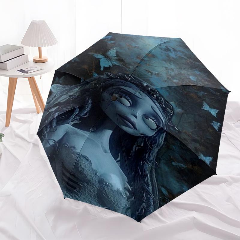 Corpse Bride Inspired Automatic Folding Umbrella:8 Bone Iron Frame,Portable Design for Outdoor Use Perfect Gift for Fans and Travelers!0