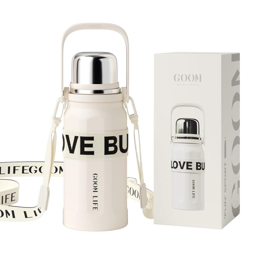 GOOM Water Thermal Large Cup Tea Strain Strap Heat Cold Stainless Steel Vacuum Leak Easy to Outdoor Bullet Cup Bottle, Bottle, 900ml, Capacity,