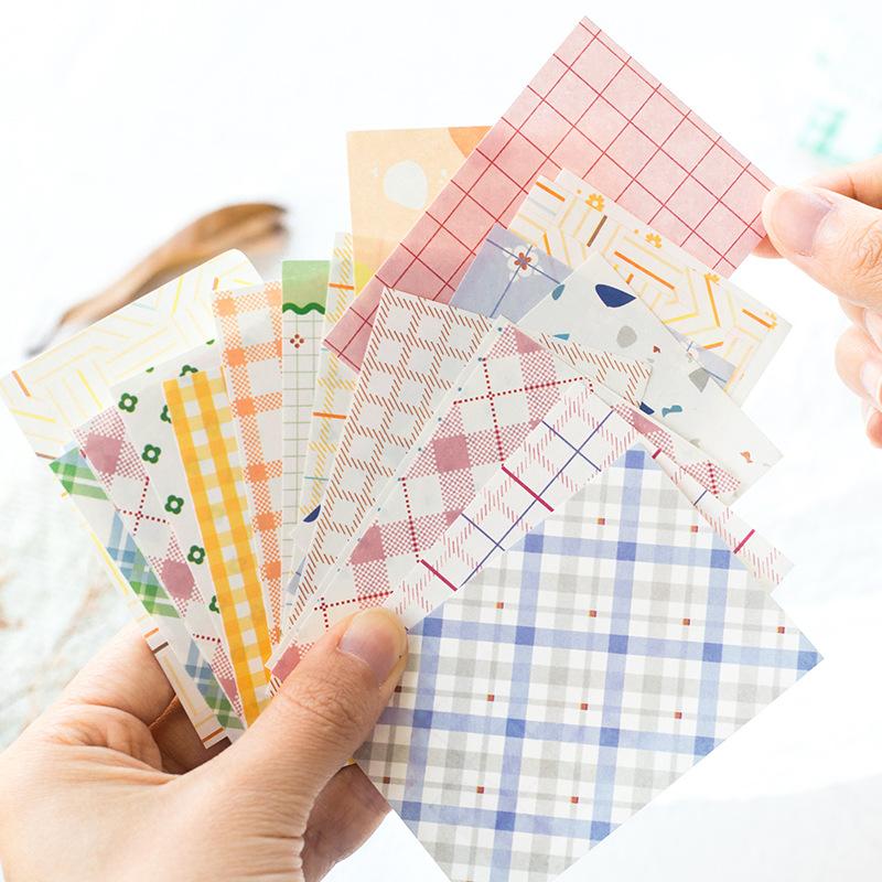 50pcs Kawaii Ins Memo Material Grid Texture Craft Paper DIY Junk Journal Scrapbook Background Paper Planner Aesthetic Supplies