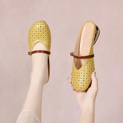 Баотоу тапочки женские летние сандалии на плоской подошве с манго носком, в цветовой гамме, ленивые шлепанцы с перфорацией, полутапочки