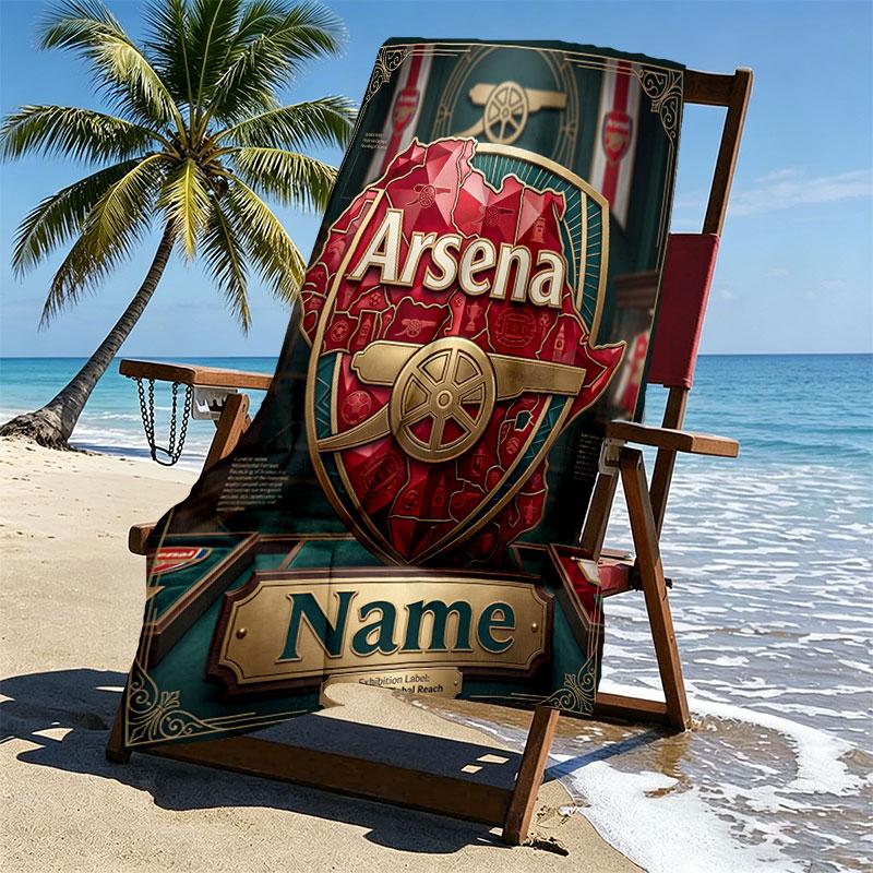 Custom Name Personalized Arsenal F.C Print Beach Towel, for Trip Camping Beach Party Home Decor, Birthday Gift for Family & Friends