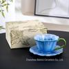 Керамический кофейный набор (чашка и блюдце) с цветочным рисунком под глазурью