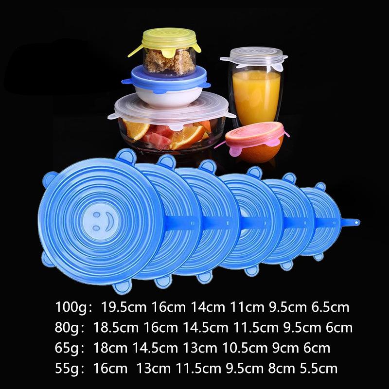 6Pcs Food Grade Silicone Preservation Cover Reusable Airtight Food Universal Dish Stretch Round Lids For Kitchen Accessories