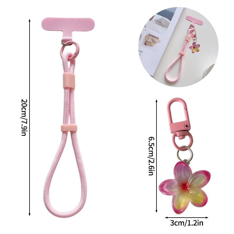 Cell Phone Lanyard Keychain on The Phone Macaron Color Beads Pendant Mobile Phone Rope Flowers Keychains Accessorie