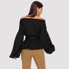 White Office Lady Elegant Lantern Sleeve Surplice Peplum Off the Shoulder Solid Blouse Sexy Women Tops And Blouses
