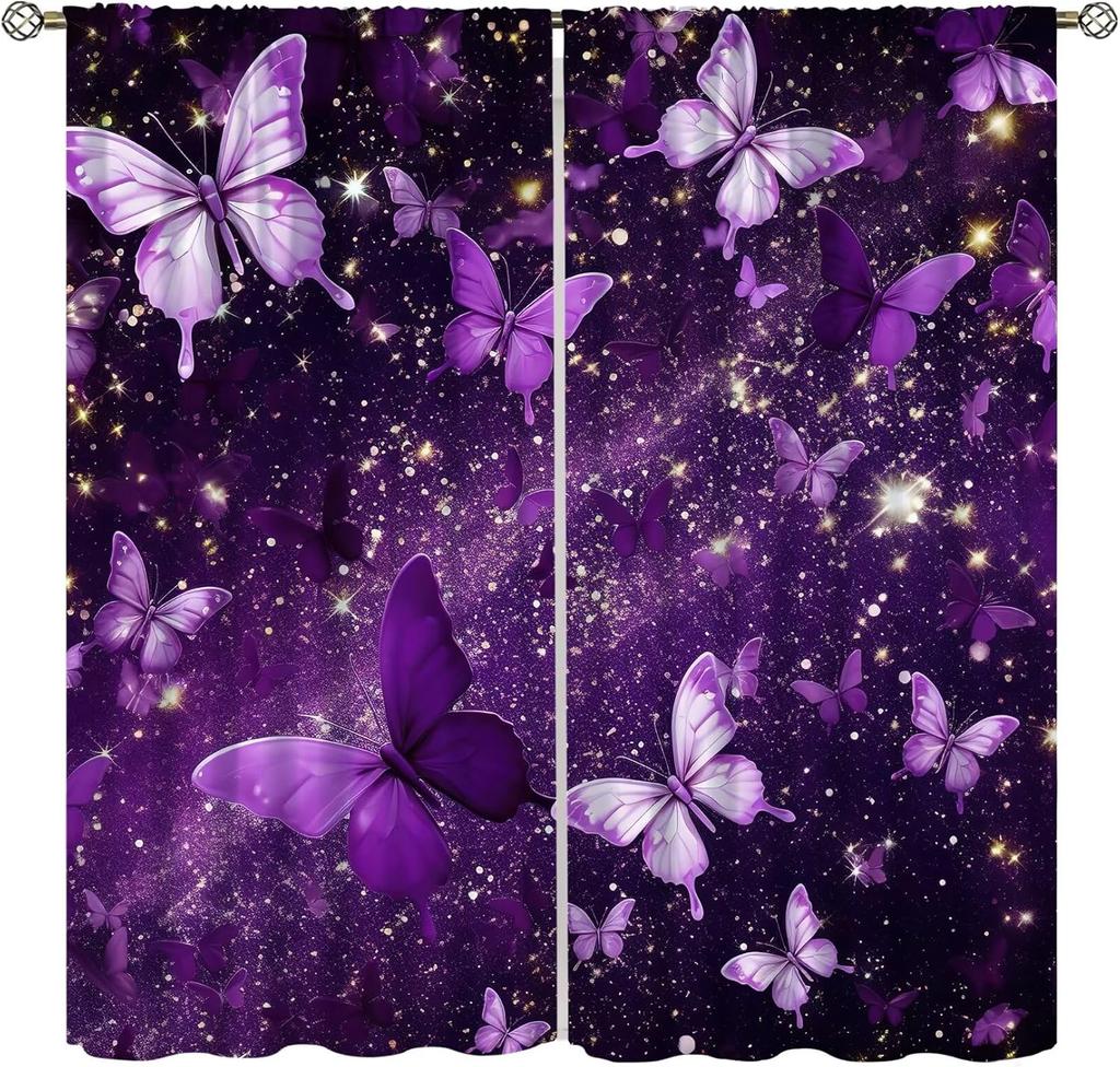 Butterfly Girl Nature Landscape Curtains,Spring Botanical Floral Teen Kids Scenic Printed Rod Pocket Window Treatments Living