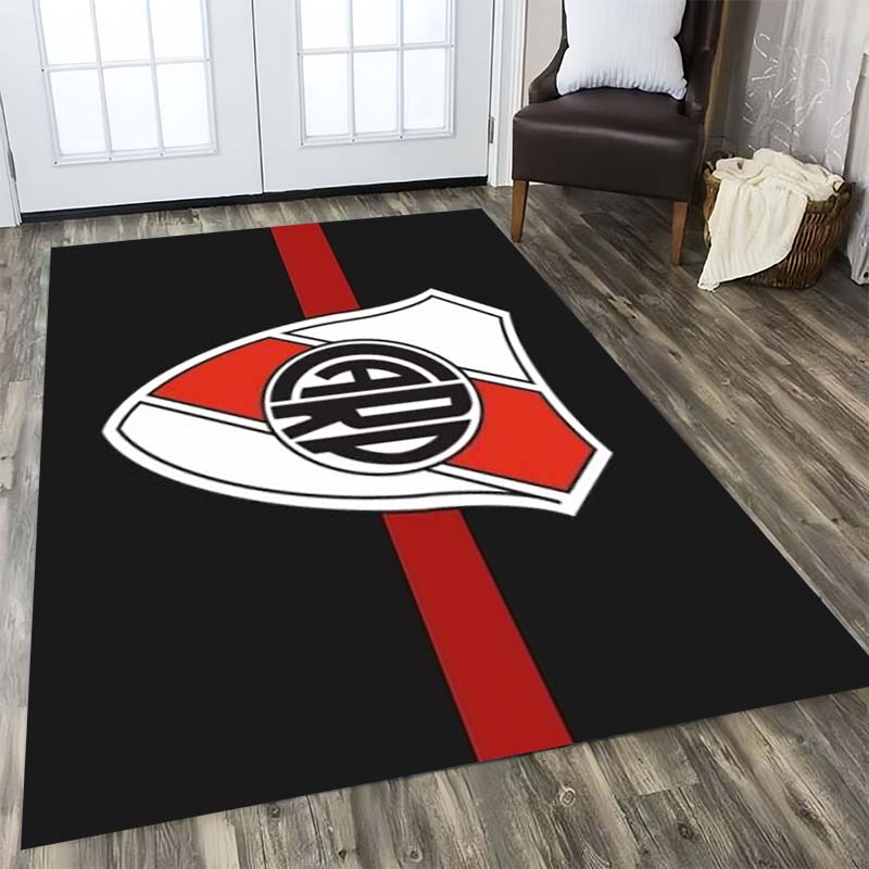 River Plate FC Black Background Red Vertical Stripe Shield Crest Area Rug Argentine Football Floor Carpet Sports Fan Living Room Bedroom Decor Mat