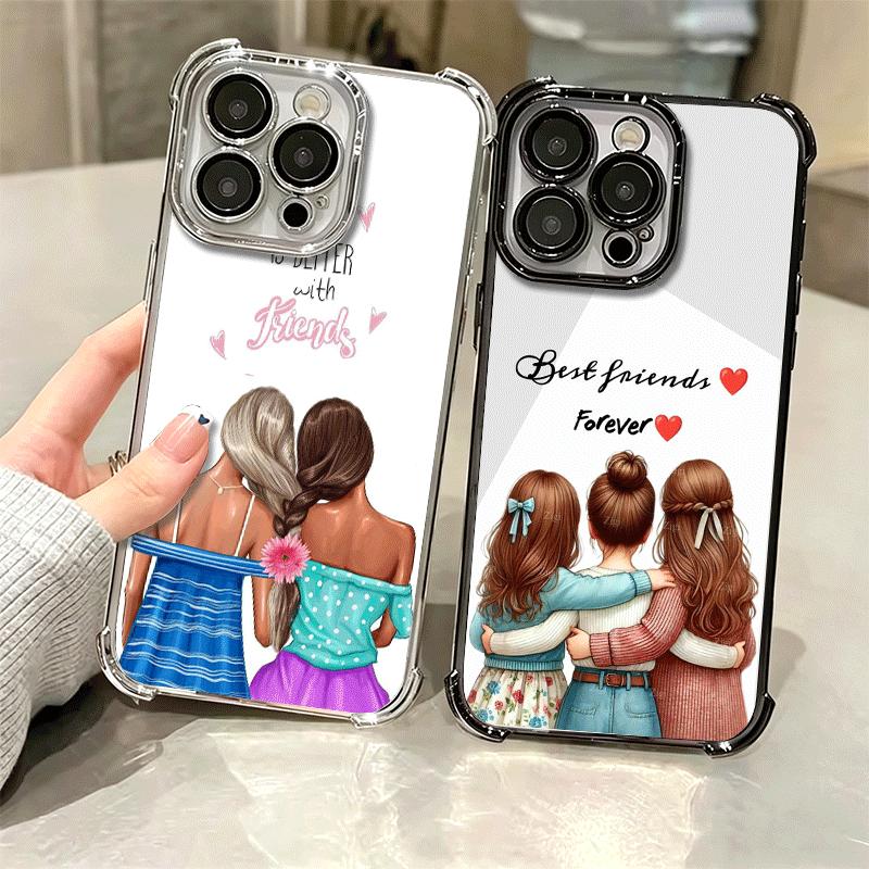 Best Friends Forever Girls Plating Phone Case For Iphone 16 17 Pro Max Air 16E 14 15 Plus 12 13 Mini Anti-Fall Airabag Cover