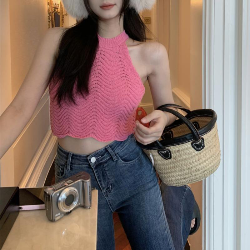 Sweet Spice I Knit Little Tank Top with Halter Женская летняя безрукавка с открытыми плечами Короткий топ для ношения