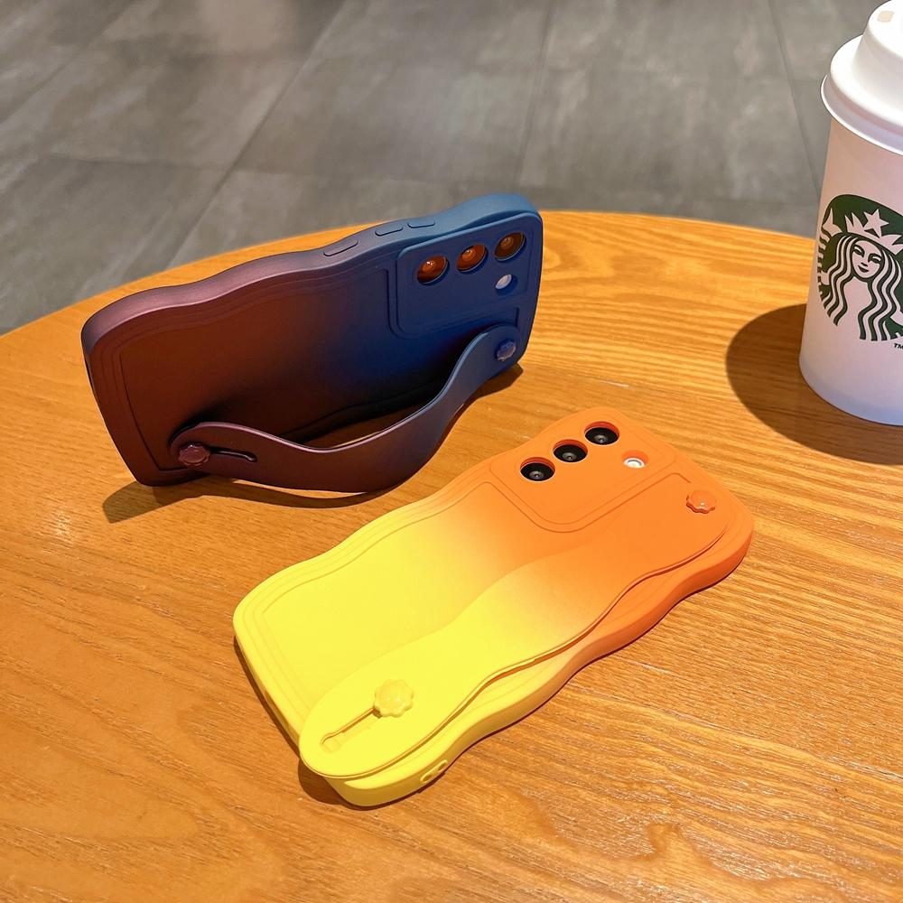 Чехол-подставка с ремешком на запястье для Samsung Galaxy S24 Ultra S23 S22 Plus S21 S20 FE A35 A55 A15 A05 A54 A34 A53 A52 A14, чехол с градиентным браслетом-кронштейном