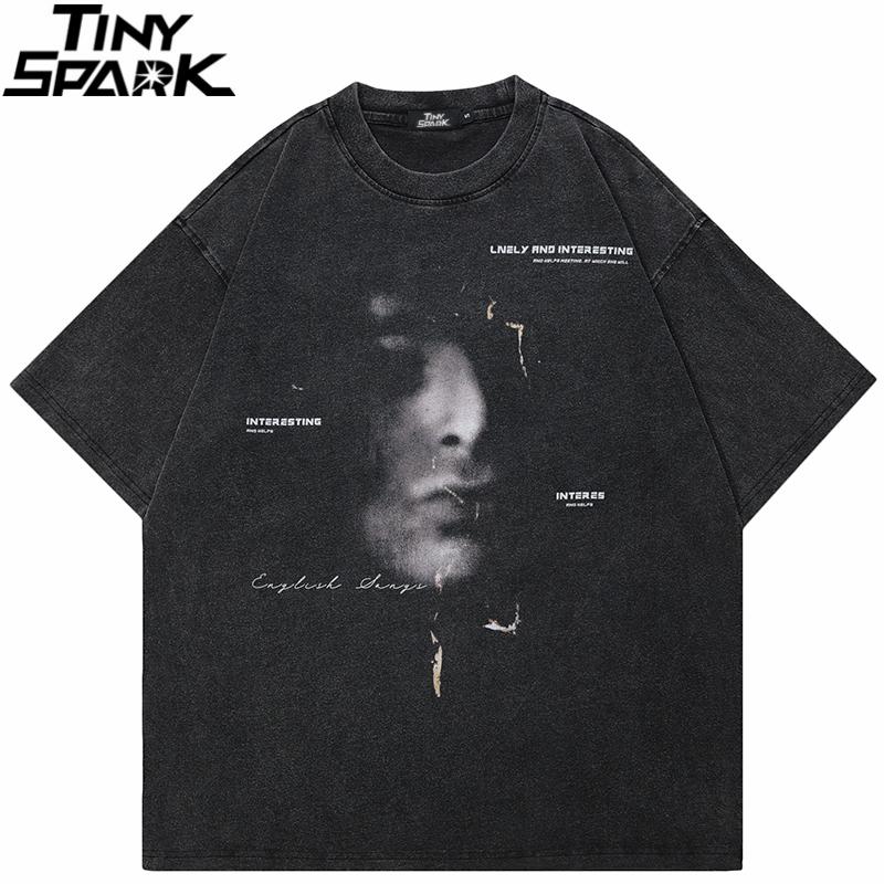 Hip Hop Streetwear 2025 Men T-Shirt Oversized Aesthetic Graphic T Shirt Retro Vintage Washed Black Tshirt Cotton Unisex Tops Tee