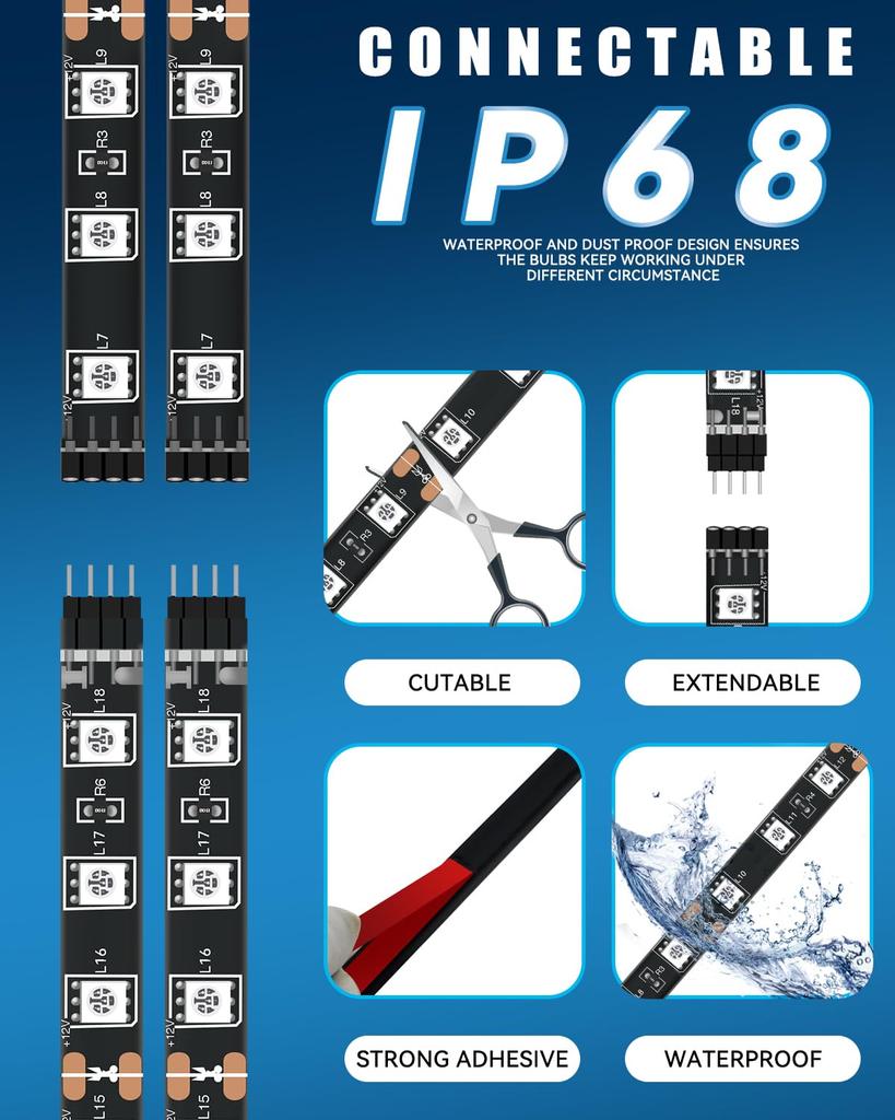 60cm LED Strip Lights for Car Foot Golf High 4 Strips Interiors, Lights, Motorcycles, Taillights, Carts, Boats, Green, Brightness, Waterproof,
