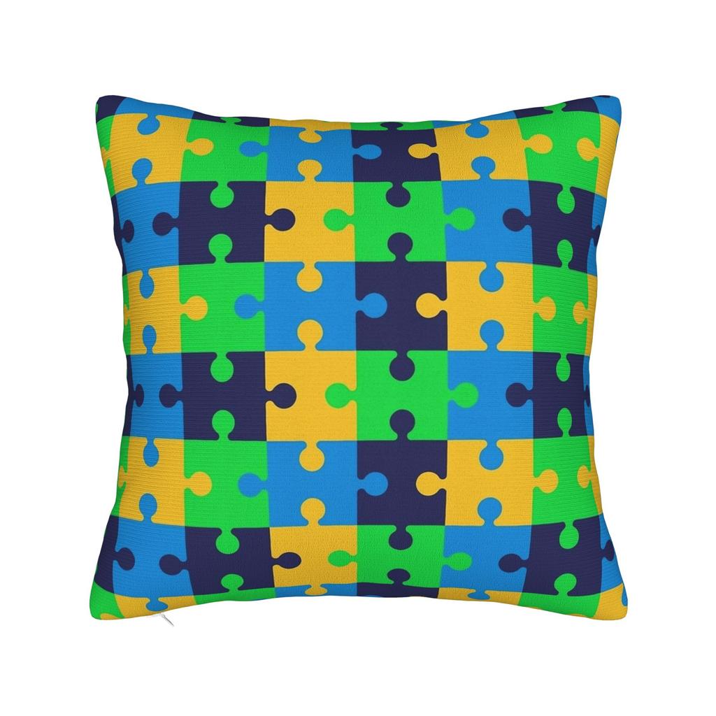 Vibrant Neon Dense Autism Puzzle Pillow Cover Comfy Cushion Cover Fashion Pillow Case For Sofa Car Home Decor