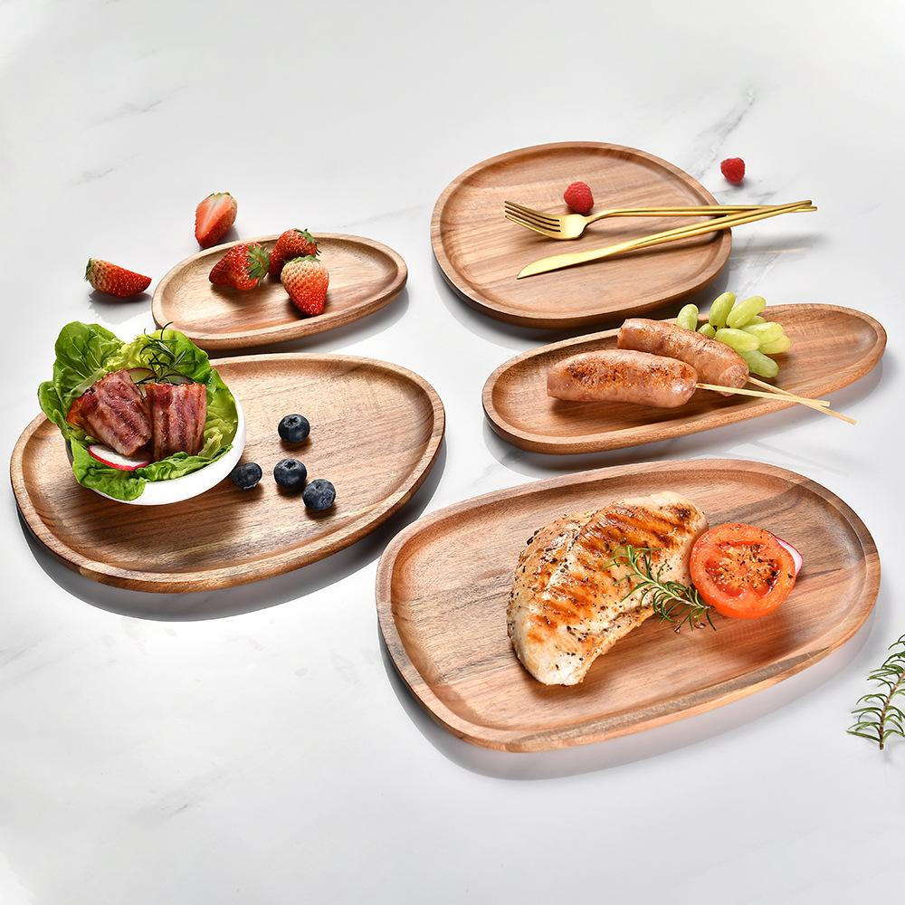 Creative Acacia Wood Fruit Plate Japanese Fruit Snack Plate Restaurant Food Plate Multifunctional Tray Teacup Tray
