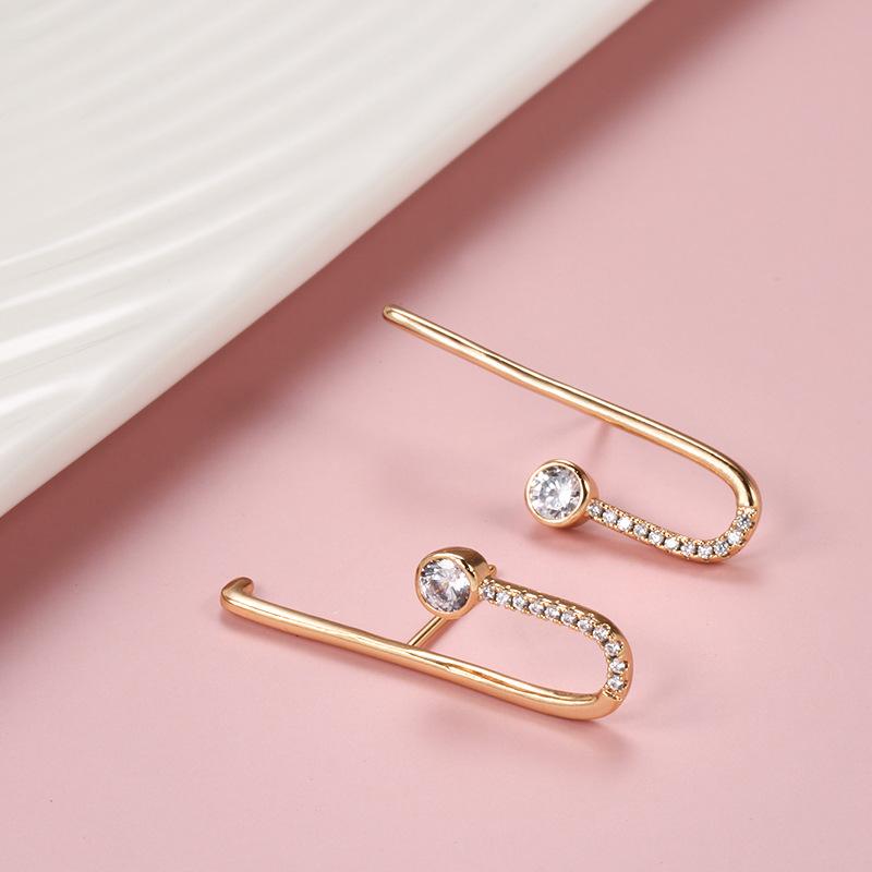 SIMJOO Geometric Lines Fashion Zircon Earrings Simple Design French Hook