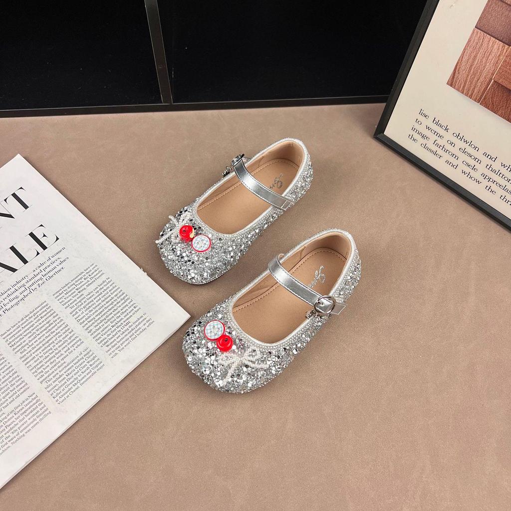 Children's Princess Elsa Crystal Shoes: 2026 Spring/Autumn Girls’ Non-Slip Leather Shoes with Soft Soles, Versatile Korean Style