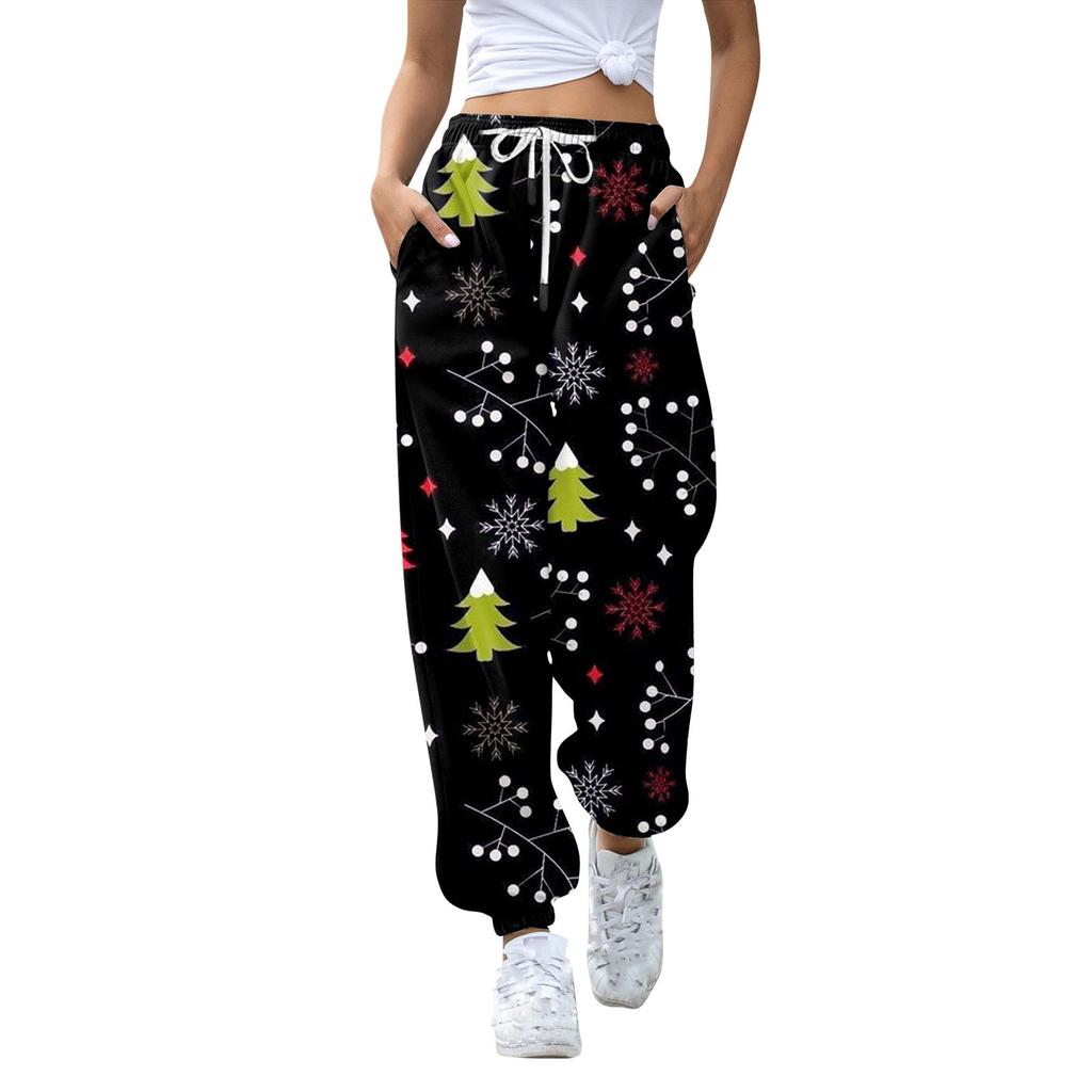 Women's Casual Fashion Christmas Printed Casual Sweatpants Elastic Waist Drawstring Pants