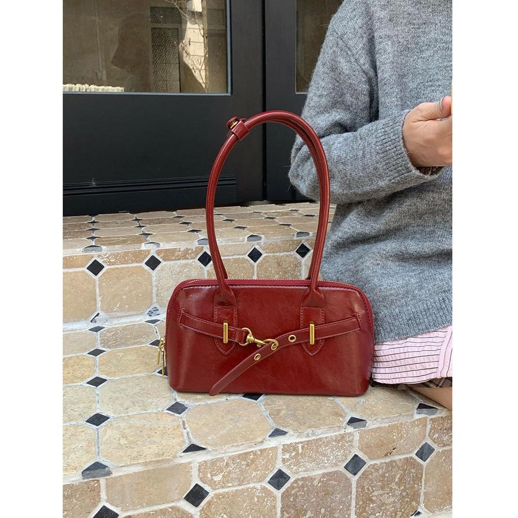 England Style Shell Shape Bags For Women Luxury Designer Handbags And Purses 2024 New In PU Belt Buckle Underarm Shoulder