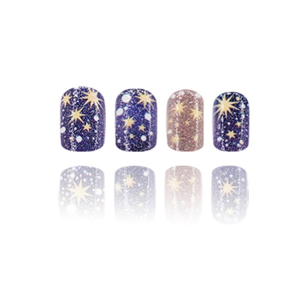 24 шт. Астральные накладные ногти Красочные искусственные ногти Блестящие Полное покрытие Наклейки для ногтей Короткие квадратные Накладные ногти