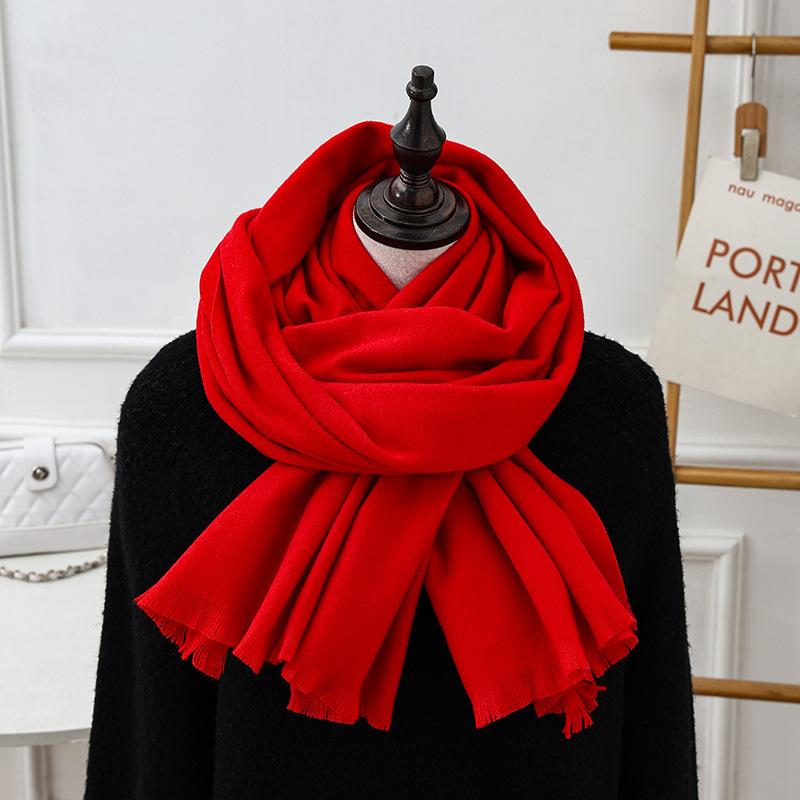Short Beard Scarf for Women Winter High End Wool Cashmere Scarf Versatile Men's Shawl Solid Color Red Scarf
