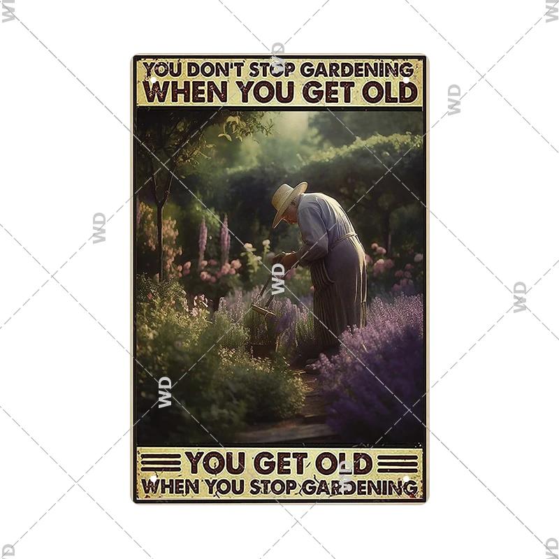 Tin Sign Garden Hoeing Aint Easy Flower Plant Sign Decor Funny Slogans Born with Plants Retro Look Metal Poster FarmhouseSign