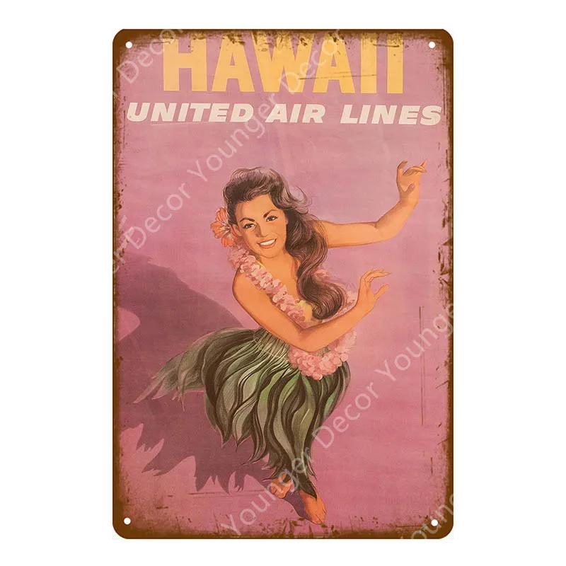 Vintage Hawaii Surfs Up Beach Welcome Metal Tin Sign Ocean Poster for Cafe Bar Outdoor Decor Home Wall Decoration