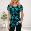 Женская летняя футболка с красивым синим цветочным принтом, футболки с коротким рукавом, повседневные топы с принтом