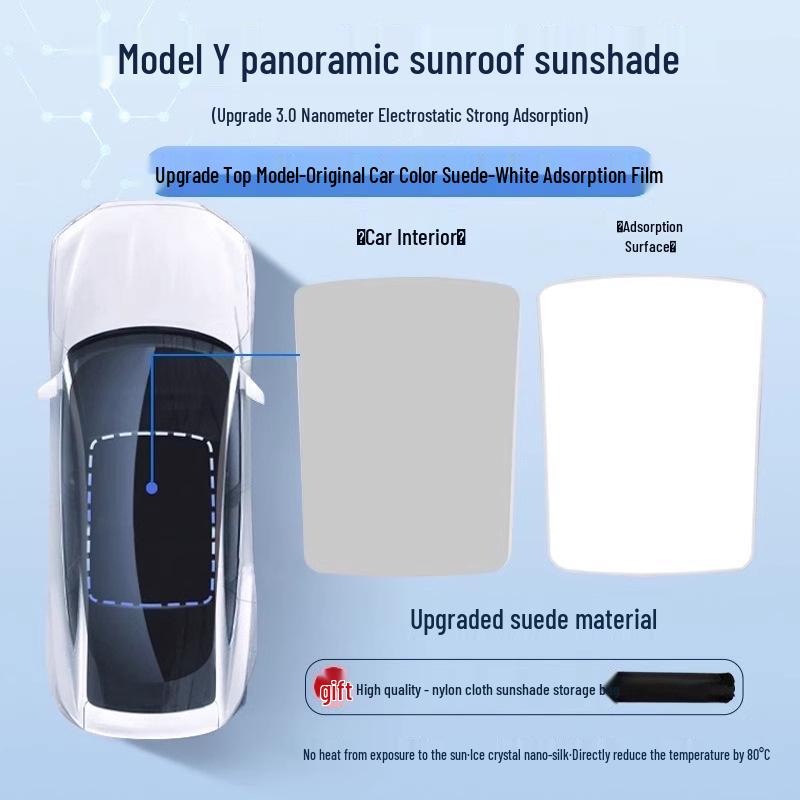 Tesla Model 3/Y Sunroof Sunshade: Heat-Blocking Static Screen for Sun Protection