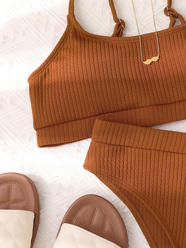 Women's Sexy Yellow U-shaped High Waist Bikini Two Pieces Swimsuit