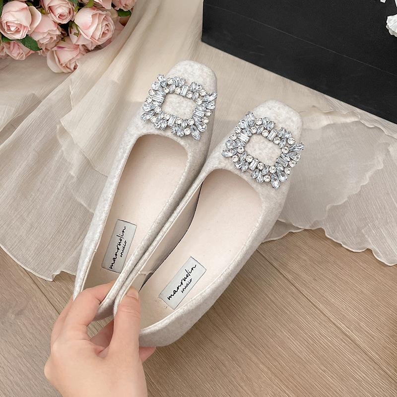 Модный дизайн Кристалл Женские туфли Мэри Джейн Модные туфли на низком толстом каблуке Осенние женские уличные туфли-лодочки