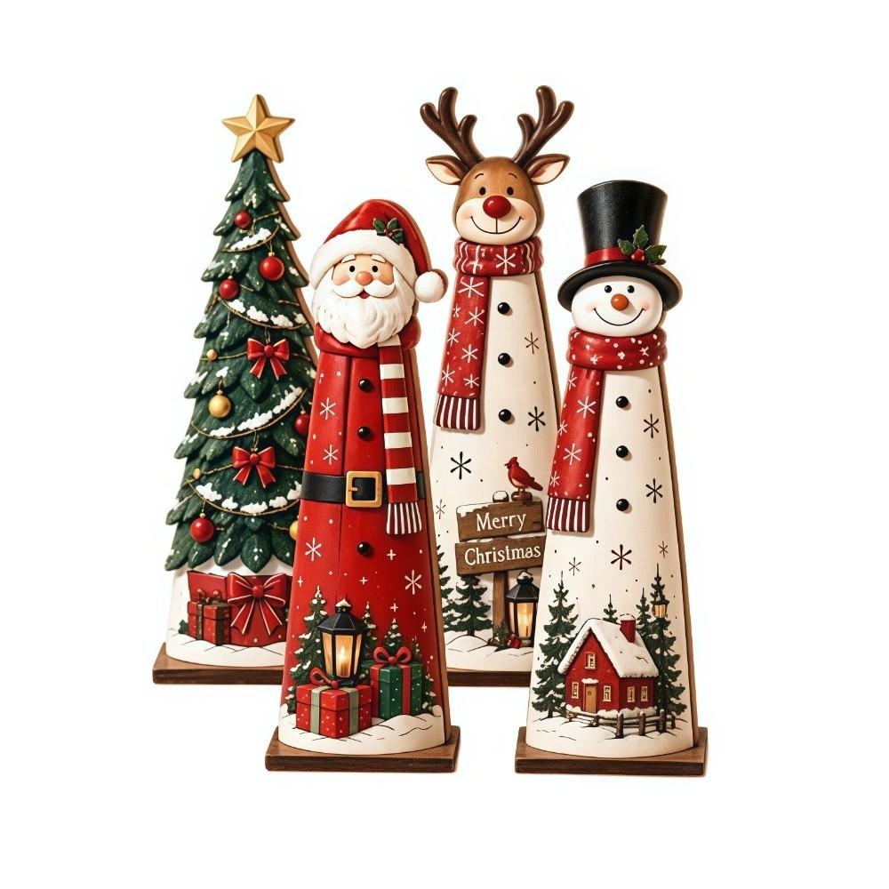 Wooden Tabletop Decor Figurines Santa Christmas Table Centerpiece Home Decor