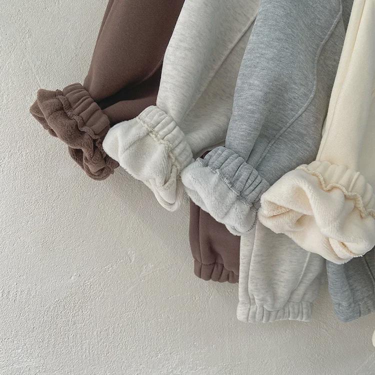 Детские повседневные брюки с подкладкой из корейского бархата на весну и осень - детские брюки унисекс