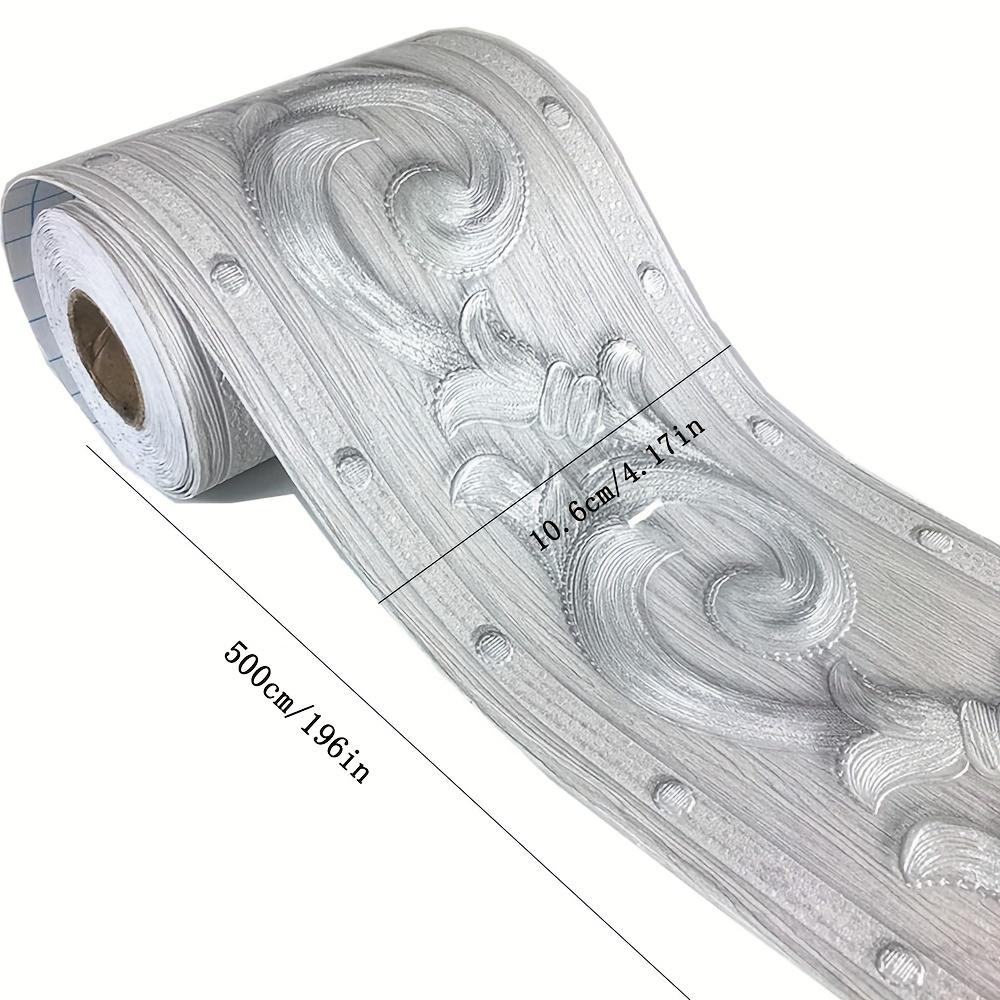 1 Roll Elegant Silver Gray Floral Shape Wallpaper Border Peel and Stick, Home Ceiling Decorative Borders for Bathroom Living Room Kitchen