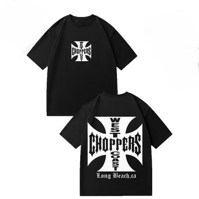 Двусторонняя футболка West Coast Choppers с логотипом Железного Креста, унисекс, байкерская уличная футболка, повседневный топ с коротким рукавом, 100% хлопок