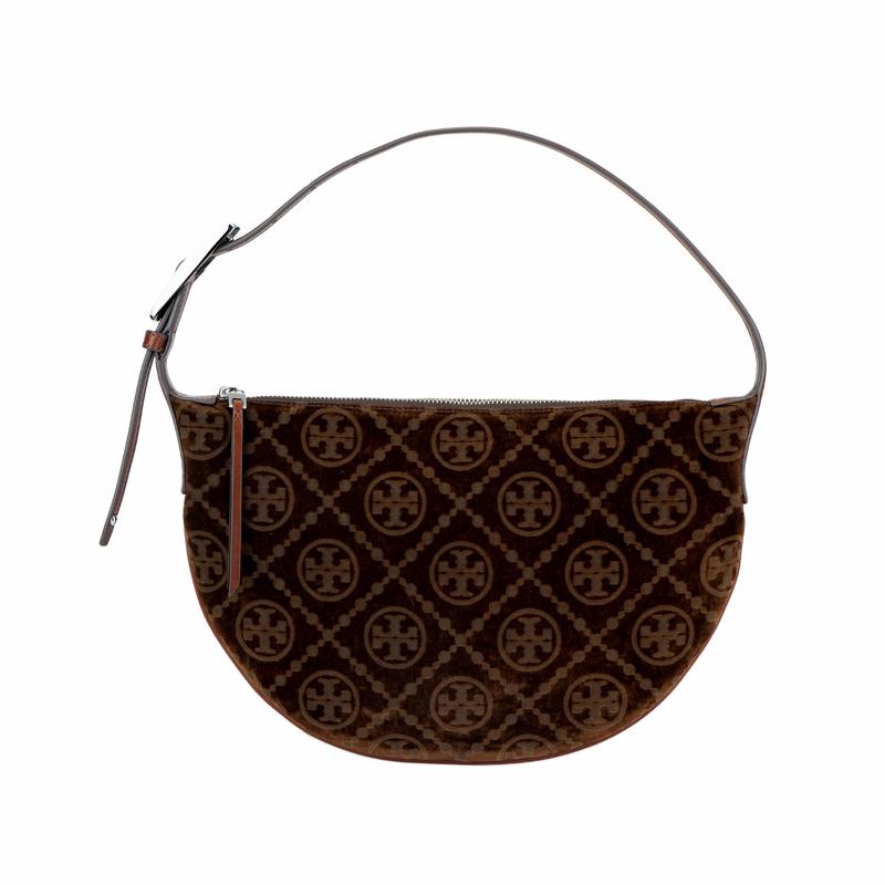 TORY BURCH T Monogram Balloon Small Velvet T Letter Print Cotton and Sticky Shoulder Bag Small Women's Brown 174263-231