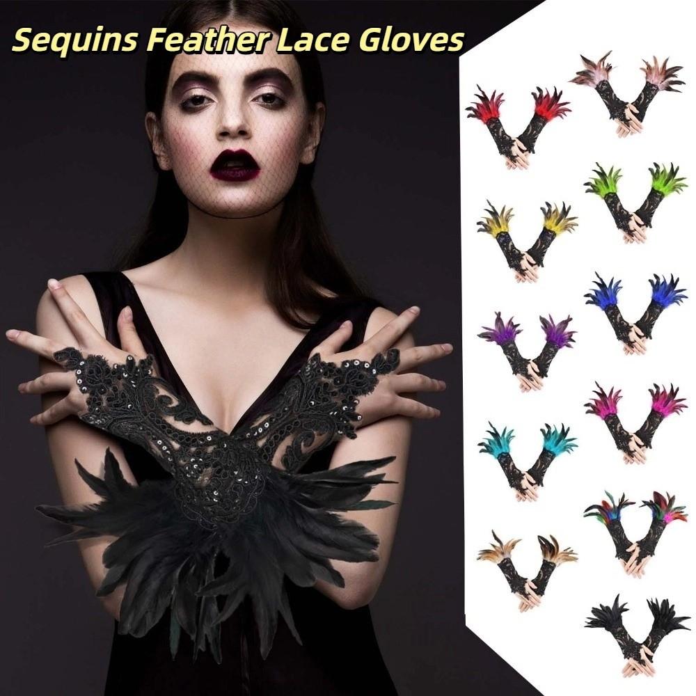 Retro Sequins Feather Lace Gloves Embroidery Women Halloween Arm Sleeves Party Supplies